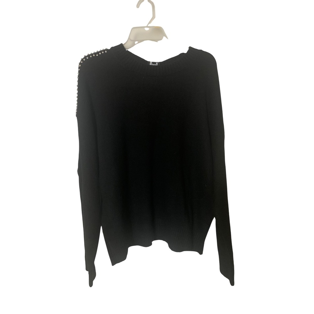 Express Black Embellished Rhinestone Shoulder Crewneck Sweater Women's Large NEW